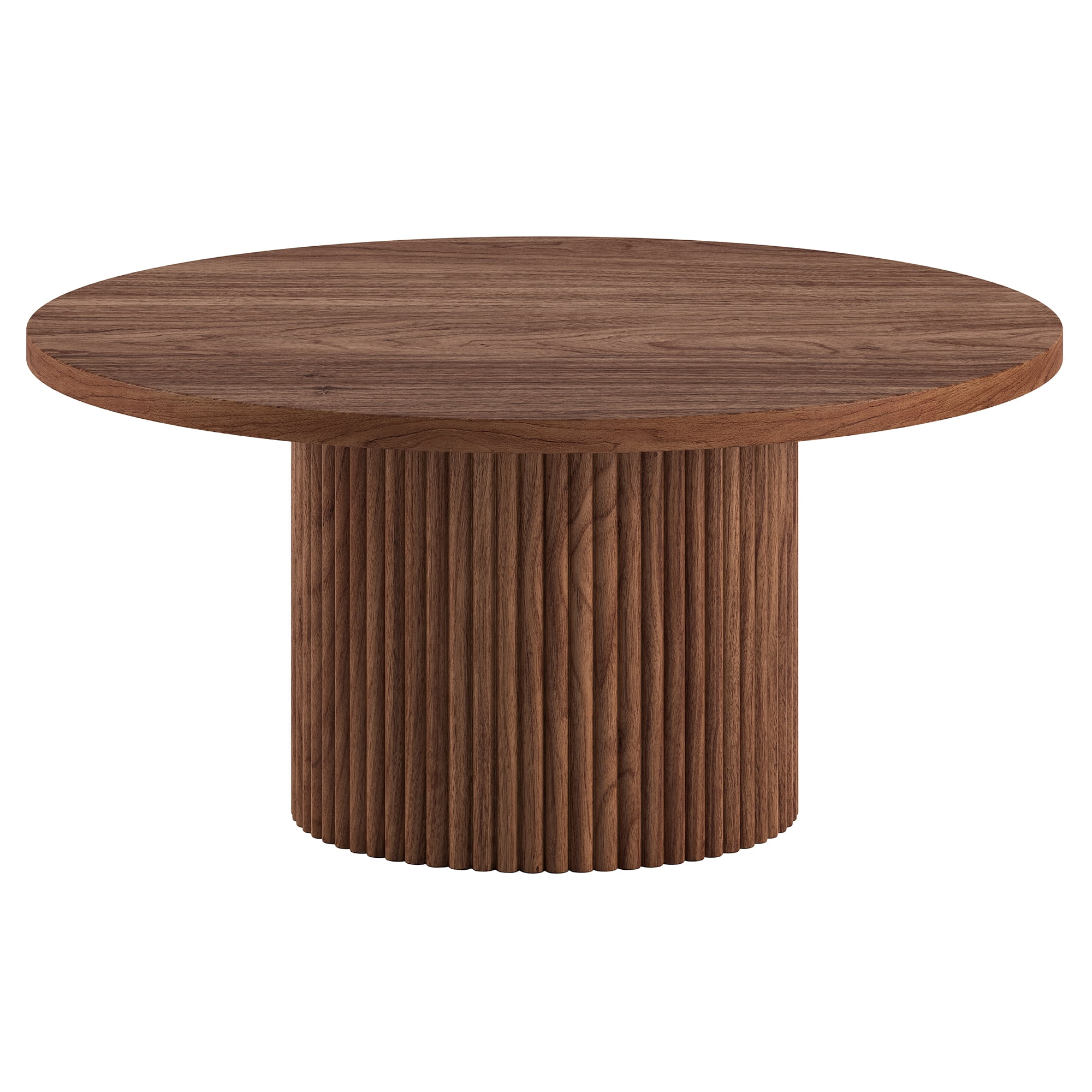 Rollan 32" Wide Round Fluted Coffee Table in Satin Walnut