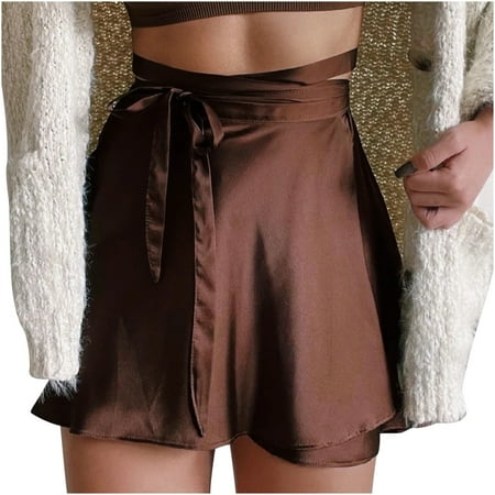 

Women Stretch Wrinkled Knit Skirt Side Drawstring Sexy Tie-Dye Hip Skirt Brown M