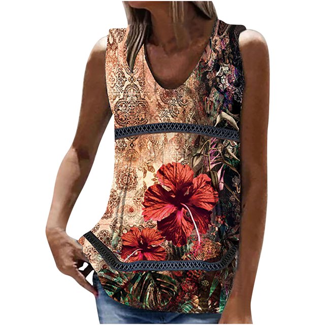 Birdeem Mode Femme Été Sans Manches Col en V Chandail Imprimé Blouse Décontractée