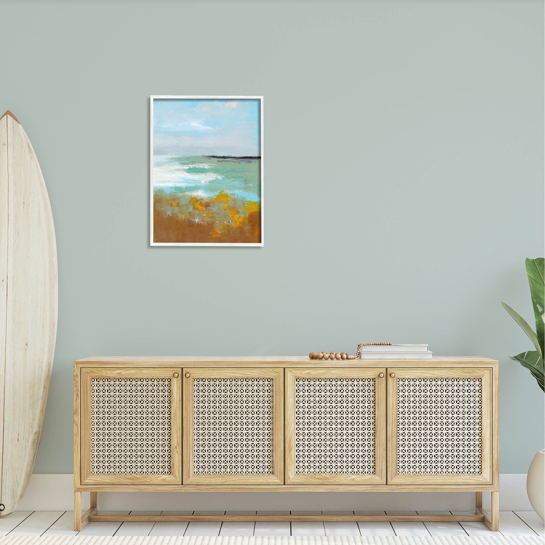 Stupell Industries Modern Distant Ocean Waves Landscape Painting White Framed Art Print Wall Art, Design by Nikita Jariwala