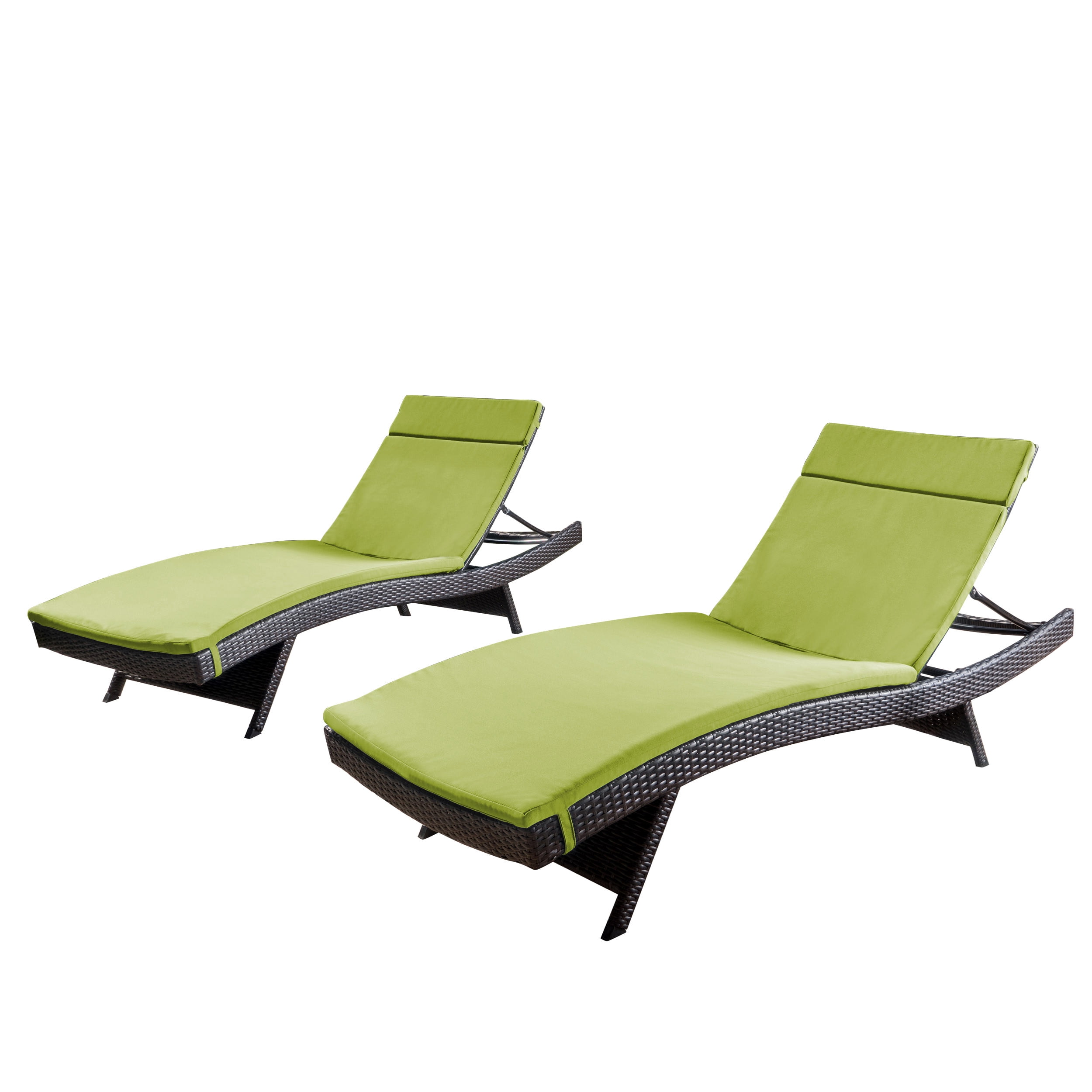 Anthony Outdoor Wicker Adjustable Chaise Lounge with Cushion, Set of 2, Multibrown and Bright Green