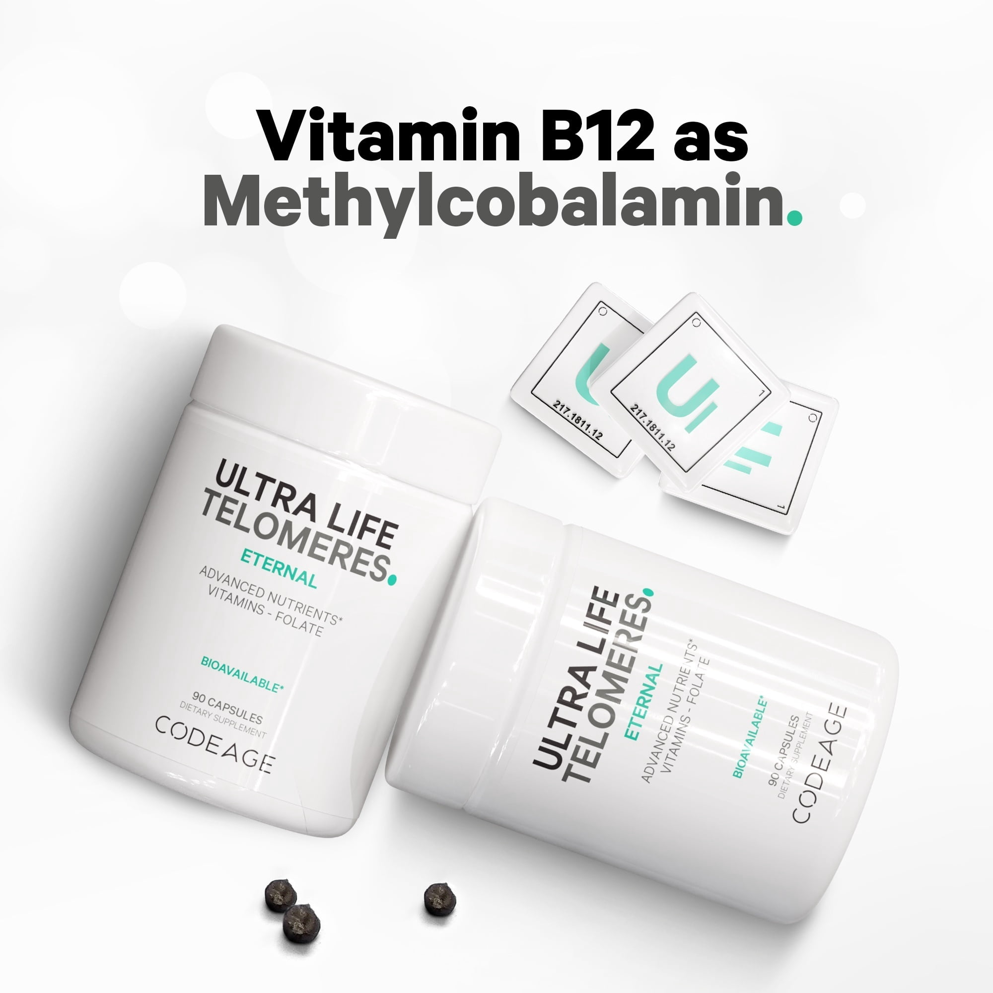 Codeage Ultra Life Telomeres, Folate 5-MTHF, Vitamin D3 & B12 Methylcobalamin, Botanicals, 90 ct