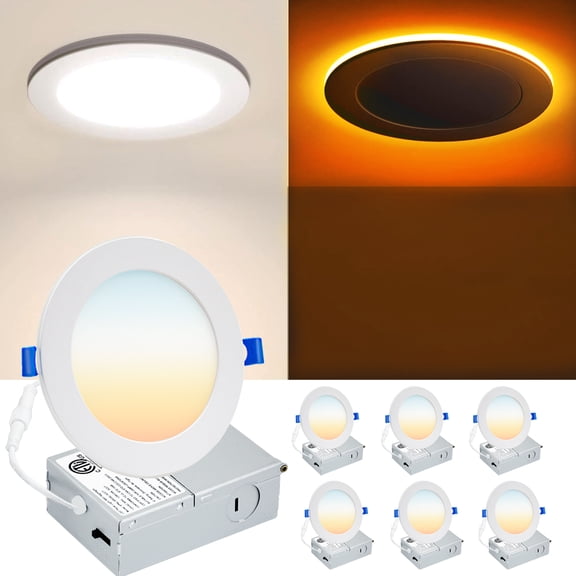 6 Pack 6 Inch LED Recessed Ceiling Light with Night Light, 5CCT Selectable Ultra-Thin Recessed Light, 12W=110W, 1050LM LED Recessed Lights Dimmable, ETL and Energy Star