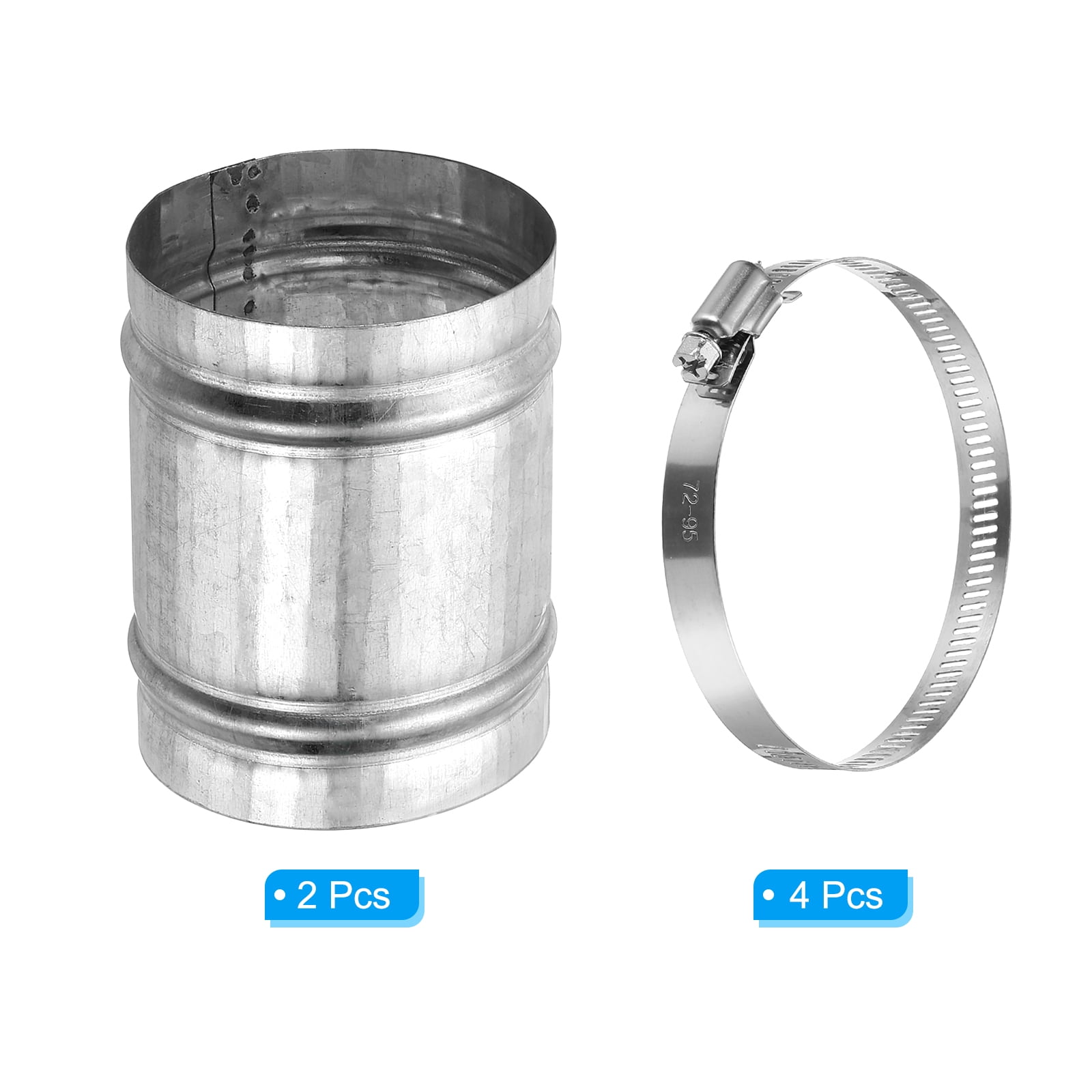 Uxcell 3.1" Duct Connector, 2 Set Galvanized Iron Duct Coupling Vent Coupler Dryer Pipe Coupling Hose Extension Connector with Duct Clamps for HVAC Exhaust Fan Vent Systems, 4" Long