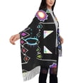 thumbnail image 4 of Lsque Geometry Dash Pattern Women's Traditional Scarf Wrap Tassel Shawl Fringes Neck Head Shawl Retro Scarf, 4 of 8