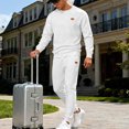 thumbnail image 4 of Hogleaql Sweatsuits for Men 2 Piece Textured Fleece Crew Neck Sweatshirts Jogging Athletic Pant Set Casual Winter Suits with Pockets White M, 4 of 7