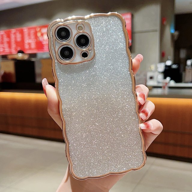 Funda de silicona resistente a caídas con borde ondulado galvanizado adecuada para iPhone 14 con purpurina degradada para Apple 13ProMax