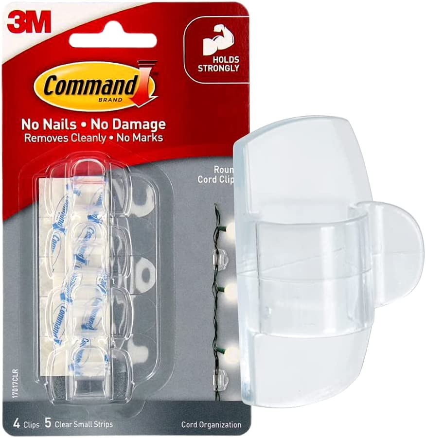 Command Round Cord Clips, Clear, 4-Clips (17017CLRES)