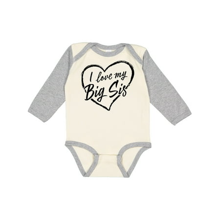 

Inktastic I Love My Big Sis in Black Chalk Heart Gift Baby Boy or Baby Girl Long Sleeve Bodysuit