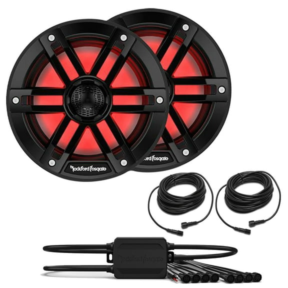 Rockford Fosgate 1 Pair M1-65B M1 Series 6.5" Marine Black   (1) PMX-RGB Optix LIght Controller   (2) RGB-25 25' Extension Cable