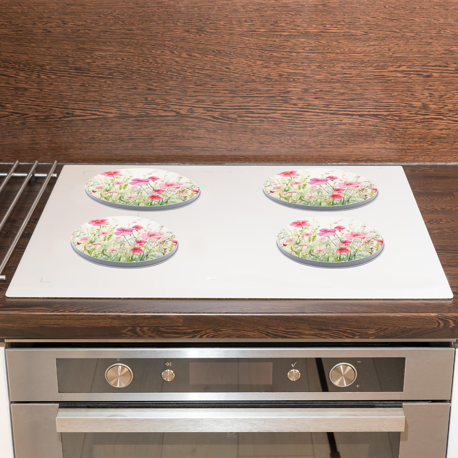 Round Stove Burner Covers 4 Pcs for Home Decor Cooktop Decorative ,Pink Flowers colorful, Metal Round Stove Burner Covers 8Inch And 10Inch