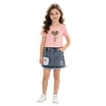 thumbnail image 2 of CHENge Little Girls 2 Piece Outfits, Heart Print T-Shirt and Frayed Denim Skirt Set for Kids Summer Wear, 2 of 5