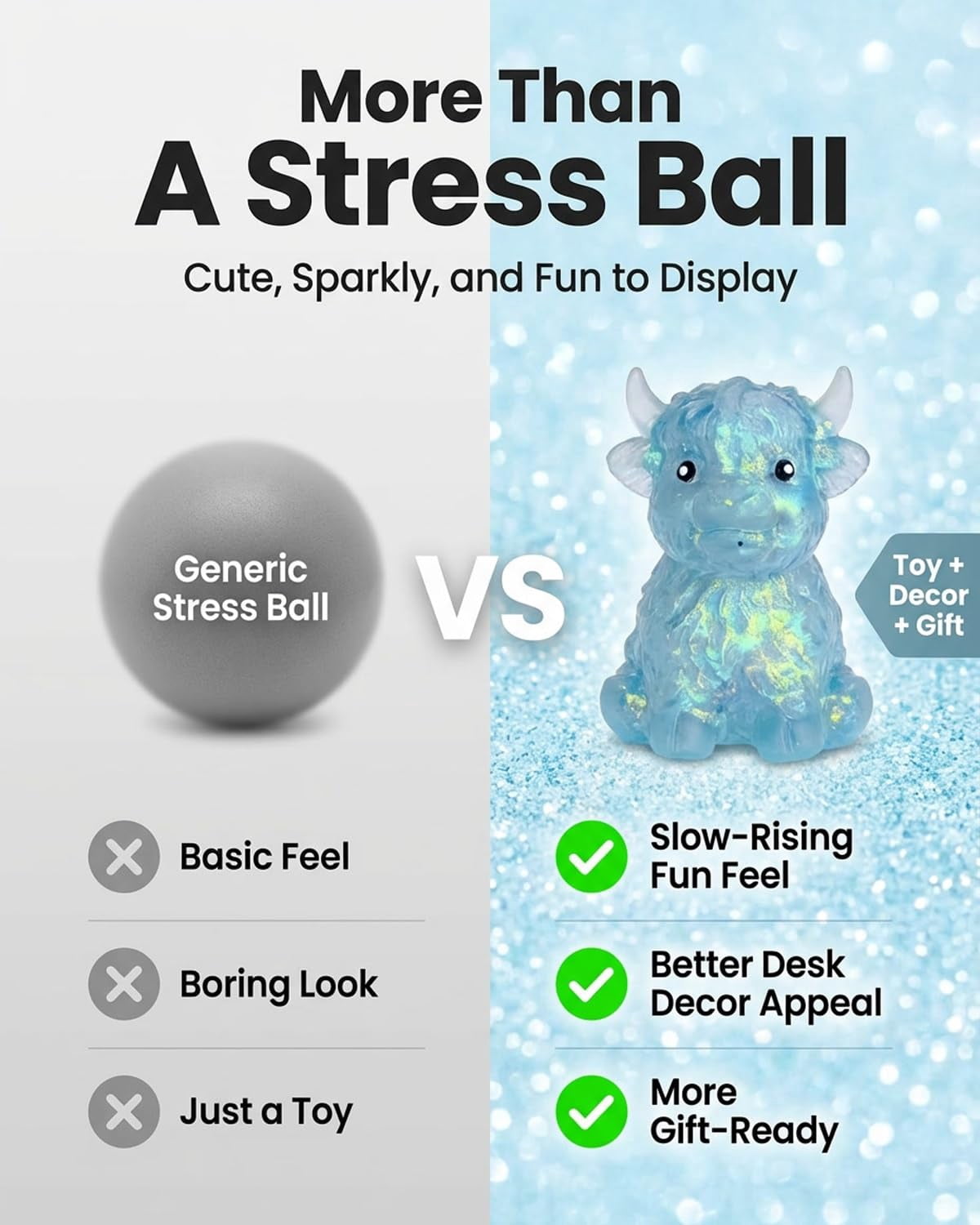 Highland Cow Squishies Glitter Squishy Soft Slow Rising Pocket Cute Stress Ball Sensory Squeezing Cute Squeeze for Adults Fidget Highlandcow Relief Cows Squishiesfidget Ball