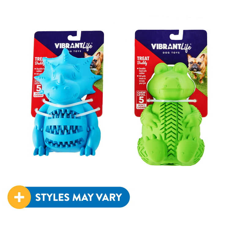 Vibrant Life Treat Buddy Rubber Dinosaur Dog Toy, Color May Vary, Chew  Level 5 