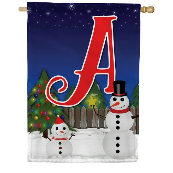 America Forever Winter Snowman Monogram Letter A House Flag 28 x 40 inch Double Sided, Christmas Snowman Flag, Xmas Tree Winter Holiday Farmhouse Yard Seasonal Xmas Outdoor Decor