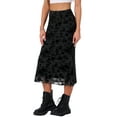 thumbnail image 4 of INSPIRE CHIC Floral Skirt for Women's Elastic High Waist Mesh Fishtail Fall Winter Elegant Midi Skirt XS Black, 4 of 6