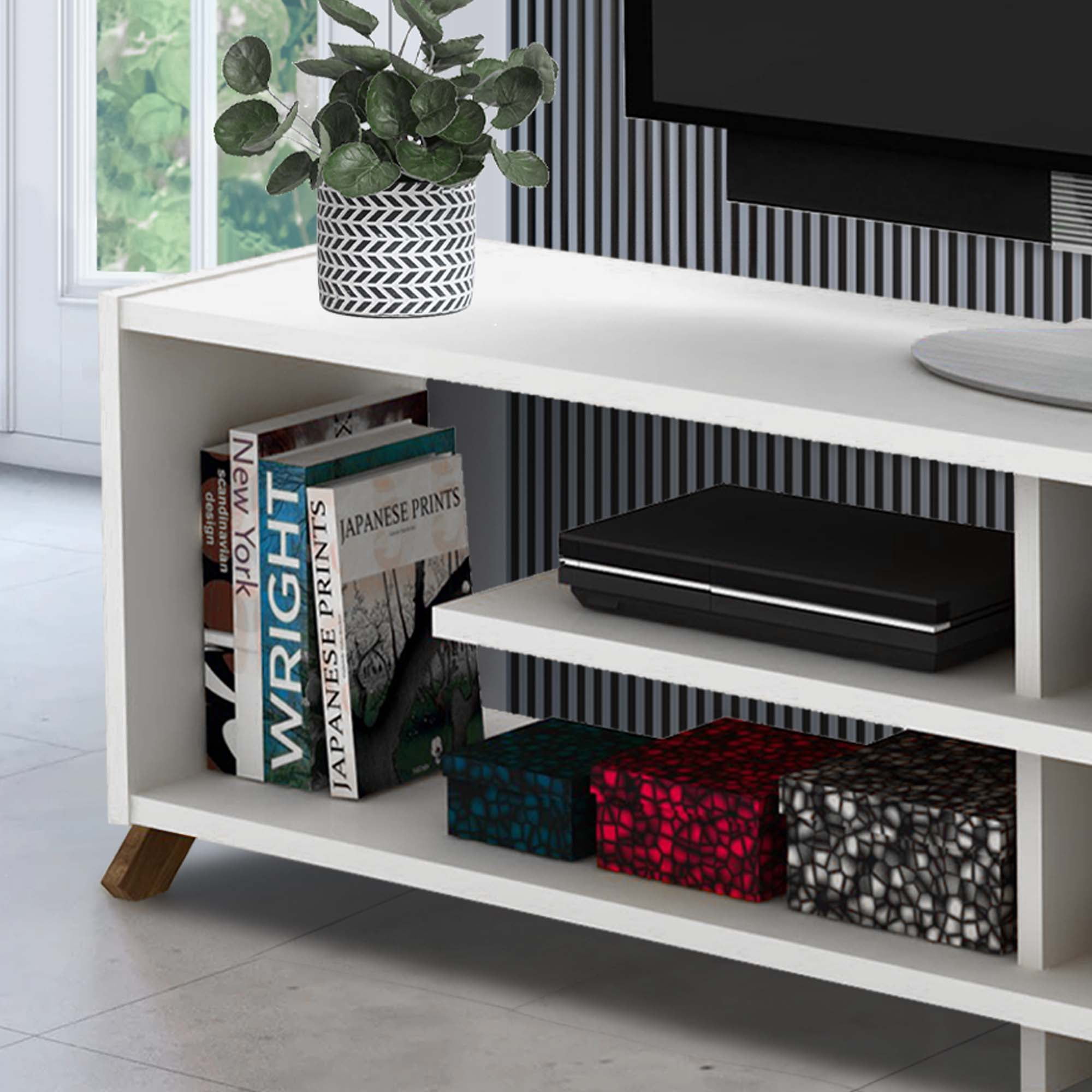Aukfa Modern TV Stand for TVs up to 60" - TV Storage Cabinet for Living Room - White