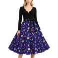 thumbnail image 6 of Womens Halloween Dress Pumpkin Costume Dresses Vintage Bat Print Dress A Line Dress Halloween Themed Plus Size Clothes Dark Purple 5XL, 6 of 6