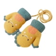 thumbnail image 4 of Guantes de invierno para bebés y niños, de terciopelo grueso con dedos completos, con dibujos de dinosaurios pequeños, de punto, de lana, para colgar en el cuello, 4 of 5