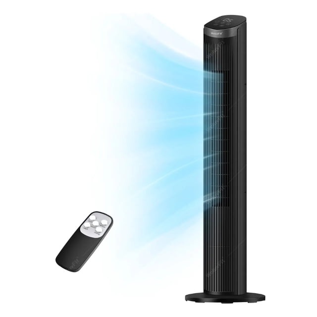 Ventilador De Torre 40 Pulgadas 100cm Con Control Remoto, 5 Velocidades Temporizador 12h, Silencioso Y Portátil Modelo Negro