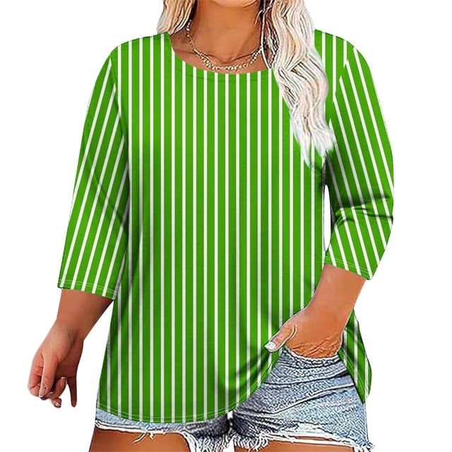 Jienlioq Hauts pour Femmes T-Shirt Imprimé à Col Rond à Manches Trois Quarts 3/4 pour Femmes Grande Taille Haut Ample