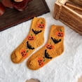 thumbnail image 2 of Women Halloween Fuzzy Crew Socks, Fall Winter Thick Cozy Coral Home Slipper Socks, Cute Pumpkin Bat Ghost Print Nonâ Sleep Floor Socks for Indoor, 2 of 5