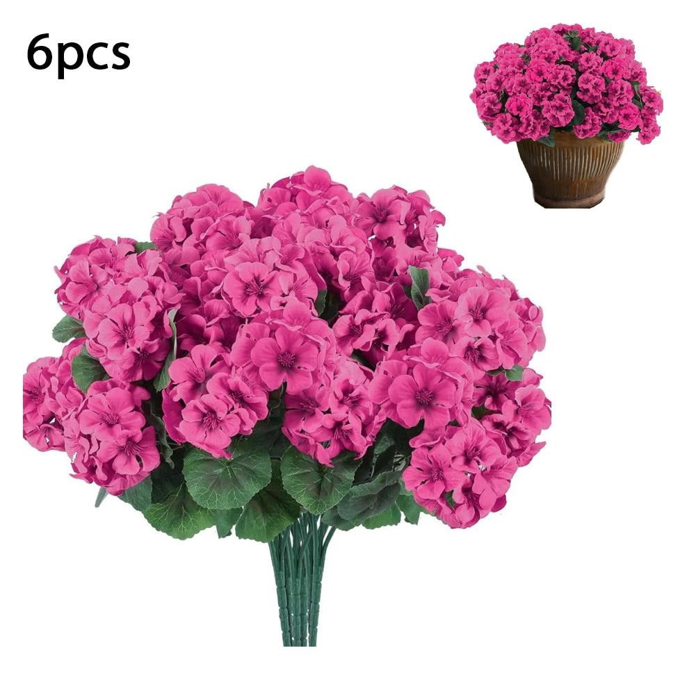 6 Pcs Artificial Geranium Flowers for Outdoors Geranium Silk Red Flower Outdoor UV Resistant Garden Plants Faux Flowers for Christmas Home Kitchen Table Centerpieces Decor, Without Flower Pot