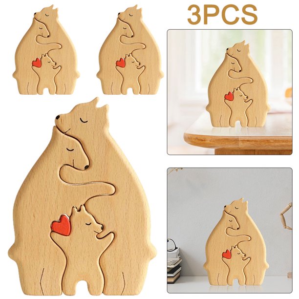 3 Piezas Familiar Con Osos Decorativos Escultura Artística (C)