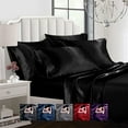 thumbnail image 1 of Ahmedani Linen 6 Pcs Luxury Super Soft Silky Satin Sheets Duvet Cover Bed Set with 1 Duvet Cover, 1 Deep Pocket Fitted Sheet, 4 Pillowcases, Queen Size Black, 1 of 7