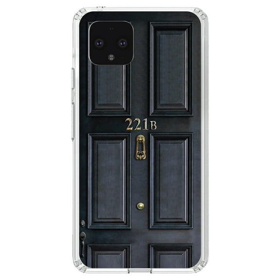 DistinctInk Clear Shockproof Hybrid Case for Google Pixel 4 (5.7" Screen) - TPU Bumper, Acrylic Back, Tempered Glass Screen Protector - 221b Baker Street