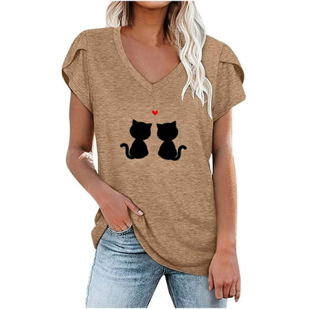 

Blouses for Women Fashion Women s Summer V-Neck Short Sleeve Print Casual T-shirt Blouse Blouses for Women Khaki S