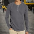 thumbnail image 3 of Dpytoraw Men Solid Color Button Round Neck Raglan Sleeve Long Sleeved T Shirt Casual Loose Business Trend Comfortable Top, 3 of 5