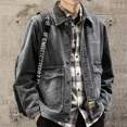 thumbnail image 2 of Abrigo vaquero para hombre, chaqueta vaquera negra tipo cargo, de manga ancha, de una pieza, talla L, para invierno, estilo Joker, informal, moderno, lavado rockero, 2 of 5