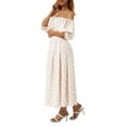 thumbnail image 6 of Qiylii Women Summer Casual Dress, Short Puff Sleeve Plain/Floral Square Neck High Waist Dress, Ladies Summer Long One-Piece Dresses, 6 of 9