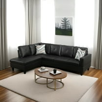 Hommoo Faux Leather Modern Sectional Sofa, Living Room Furniture Sets,L Shaped 4-Seat Couch Sofa Set for Home, Apartment, Dorm, Black(No Ottoman)