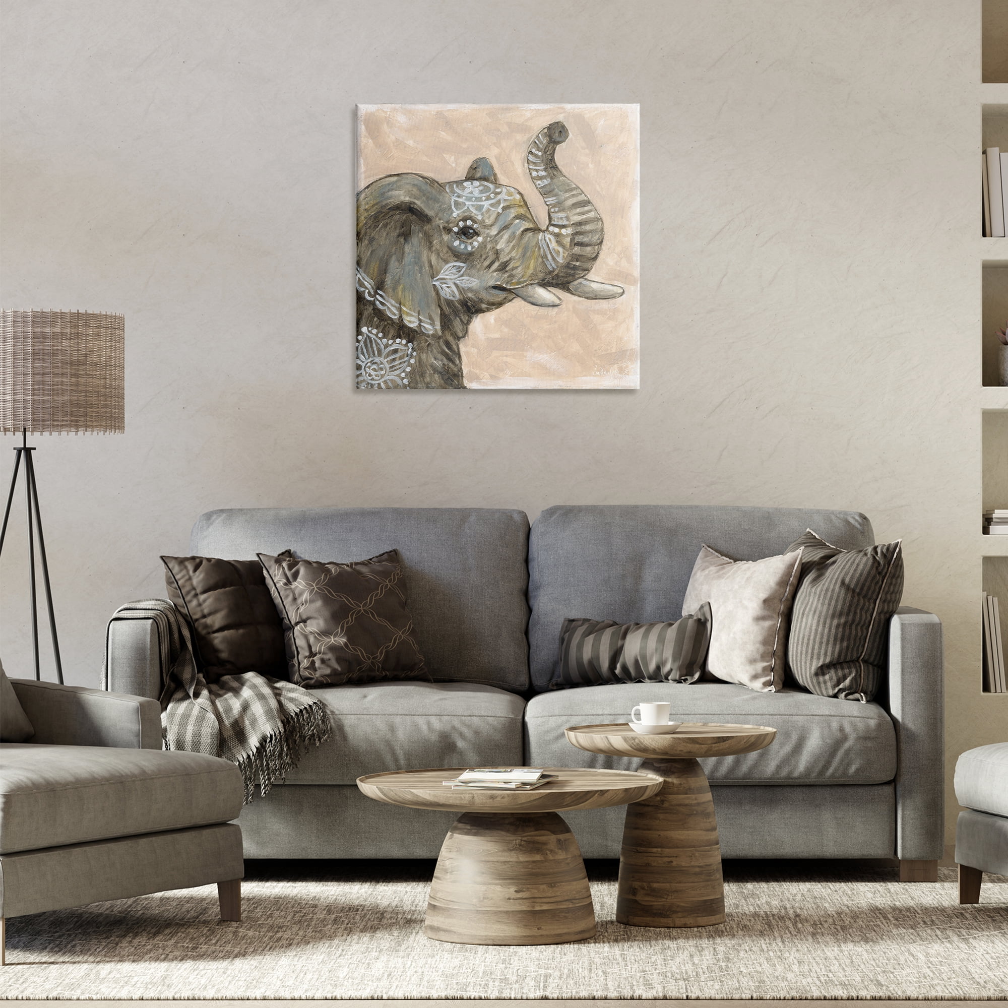 Stupell Industries Boho Patterned Elephant Animals Painting Wrapped Canvas Art Print Wall Art, 24 x 24