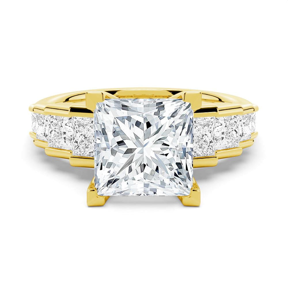 ESTE ORIGIN 4Ct Princess Cut Moissanite Engagement Ring Set - Bridal Wedding Ring Set with Eternity Band 14K Yellow Gold US 7.5
