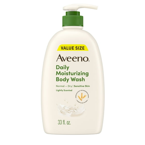 Aveeno Daily Moisturizing Soap, Dry Skin Body Wash and Scrub with Prebiotic Oat, 33 fl oz