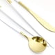 thumbnail image 3 of Zhuge Juego de cubiertos de 24 piezas: juego de cubiertos reutilizables de acero inoxidable con tenedores(juego de 6, mango blanco y dorado), 3 of 5