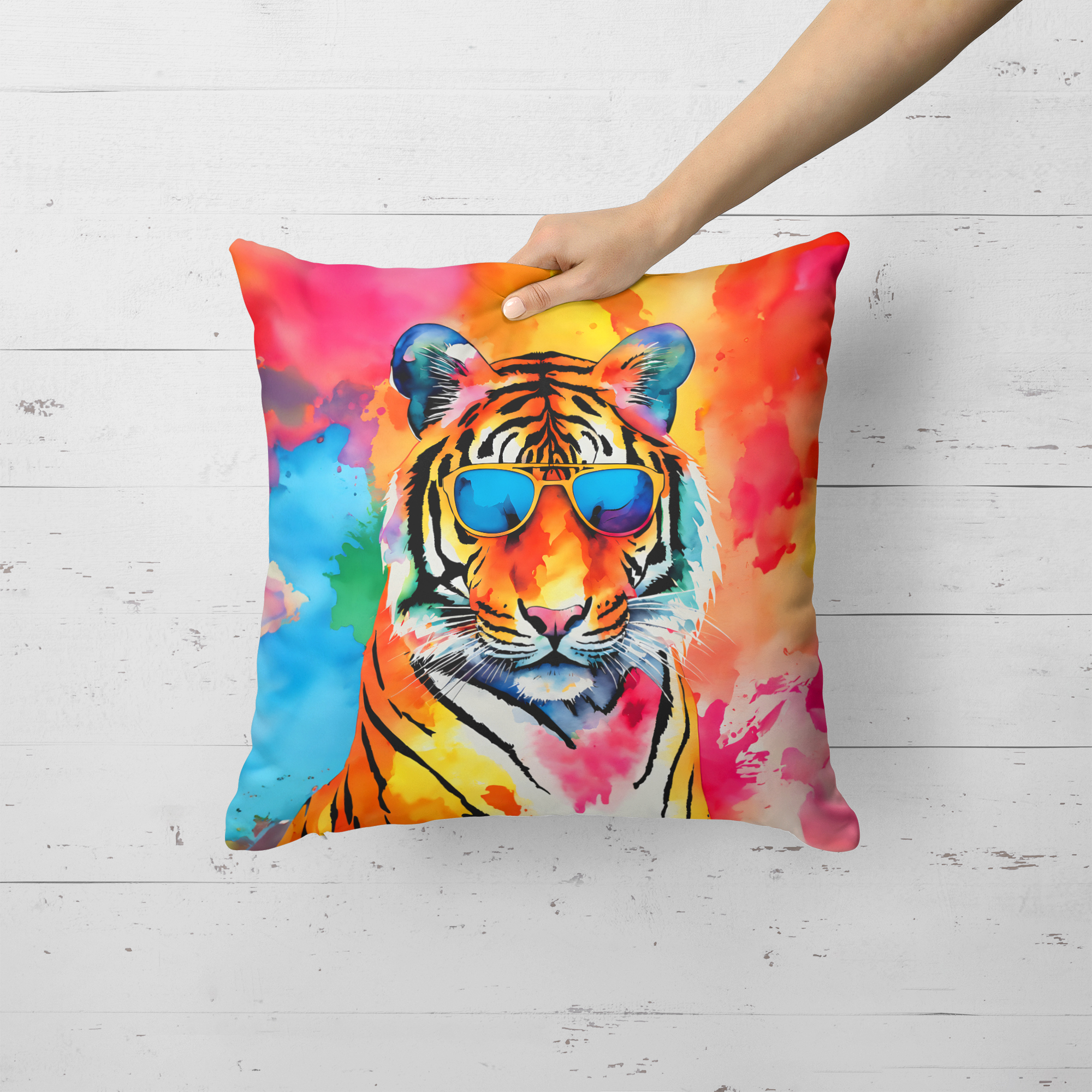 Hippie Animal Bengal Tiger Throw Pillow 18 in x 18 in