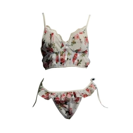(2-Pack) Puawkoer New Sexy Fashion Lace Women Sexy Lingerie Set Two Piece Lace Bra Lingerie Underwear Sleepwear Steel Lace Lingerie Set with Kimono Ring Pajamas Garter