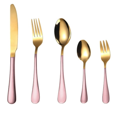 

Cutlery Set 5-Piece Stainless Steel Cutlery Set Knife Spoon and Fork Set Cutlery Set Mirror Polished SMOOTHs Edges Hand Wash Recommended Essential for Thanksgiving and Other Holidays Weekly Deals