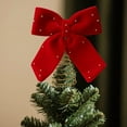 thumbnail image 2 of Wine Red Velvet Christmas Tree Topper Bow – 10" Flannel Tree Star Bow with Gold Dots and Spring Clip – Elegant Holiday Ornament for Tree, Gifts & Home Décor, 2 of 5