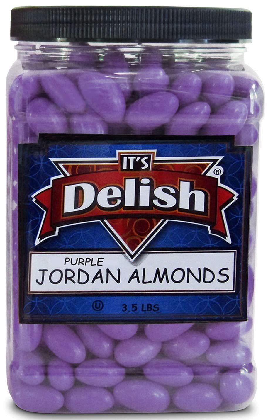 Purple Jordan Almonds by Its Delish, 3.5 lbs Jumbo Container  Bulk Candied Almond Nut with Sweet Hard Candy Coating - Weddings Bridal Showers Baby Girl Theme Party Favors - USA Made, Vegan & Kosher