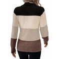 thumbnail image 3 of Suéteres de Bloque de Color para Mujer, Blusas de Larga con Cuello Alto, Suéter de Punto Holgado. Caqui M, 3 of 7