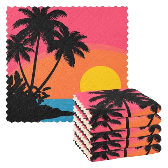 6 Pieces of Kitchen Towels 11x11Inch Kitchen Dish Cloths Kitchen Dish Towels Reuseable Cleaning Cloths Sunset Coconut