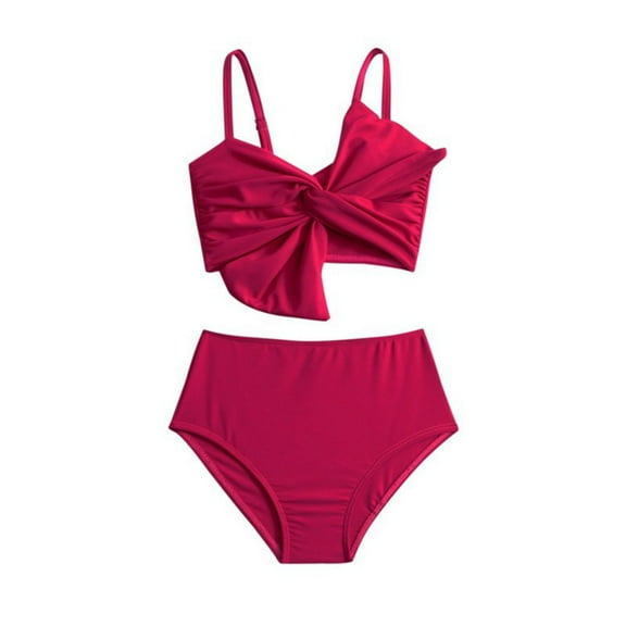 GYRATEDREAM Kid Girls Two Piece Swimsuits Bikini Children Cute Print Bow Knot Bathing Suit Adjustable Spaghetti Straps Swimwear Set for 5-12 Years