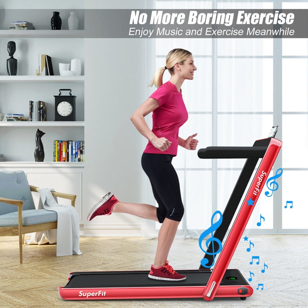 Topcobe 2.25HP 2 in 1 Folding Treadmill with APP Speaker Remote Control, Treadmills for Small Spaces, Walking Pad for Home, Red