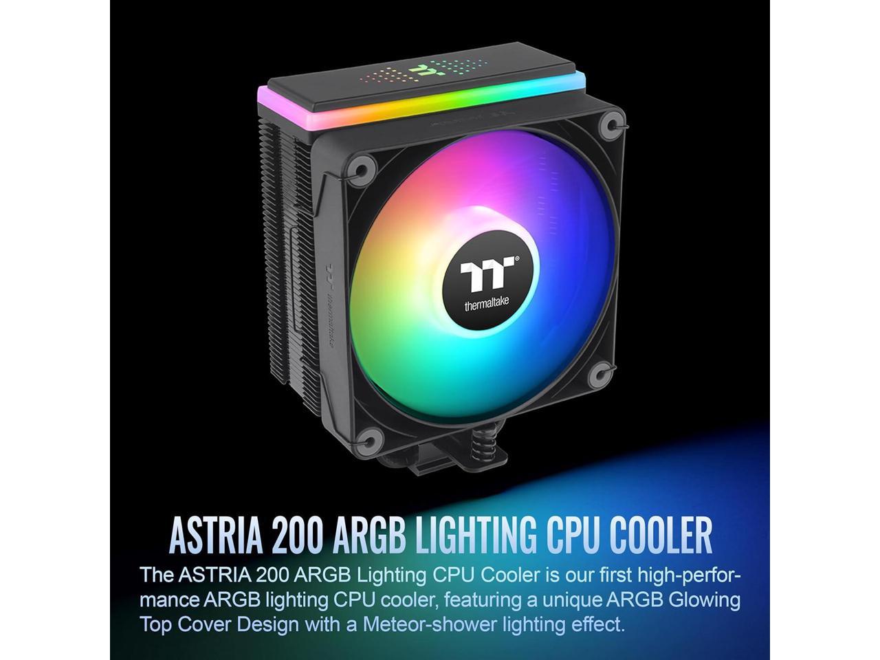 Thermaltake ASTRIA 200 ARGB Lighting CPU Cooler - 4.72" Maximum Fan Diameter - 1 x Fan(s) - 4 x Heat Pipe(s) - 65 CFM Maximum Airflow - 1800 rpm - 5V ARGB Header, 2510 - 4Pin - Compatible Intel Soc...