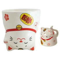 Pack Of 2 Topsy Turvy Lucky Cat Maneki Neko Ceramic Coffee Mug Cups With Handle